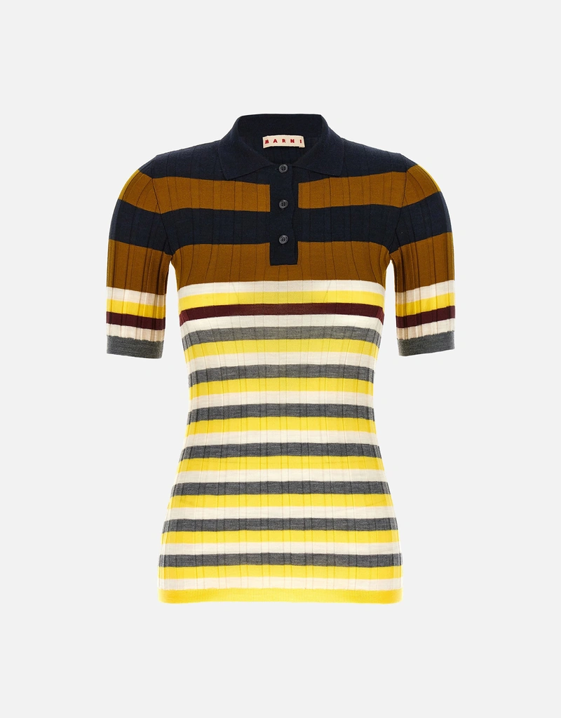 Marni バージンウール ストライプ ポロシャツ (トップス,Polo Shirts