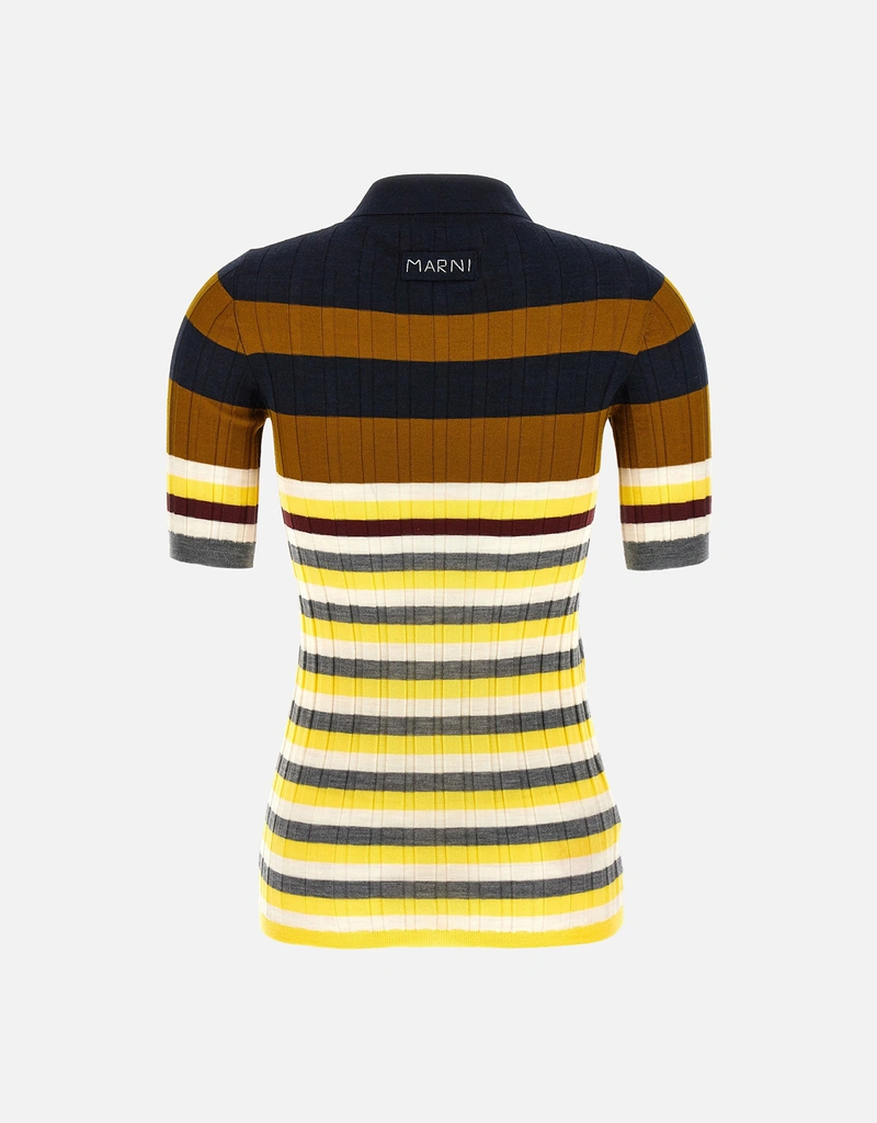 MARNI ストライプラガーシャツ Marni バージンウール ストライプ ポロシャツ (トップス,Polo Shirts