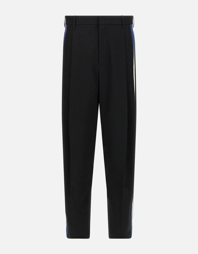 Marni メンズウールツートーンサイドバンドストレートレッグパンツ