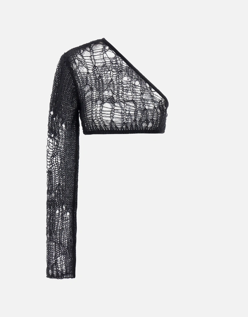 Rick Owens Spider Ziggy Mohair Blend One-Shoulder Long Sleeve Top