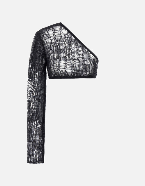 Rick Owens Spider Ziggy Mohair Blend One-Shoulder Long Sleeve Top