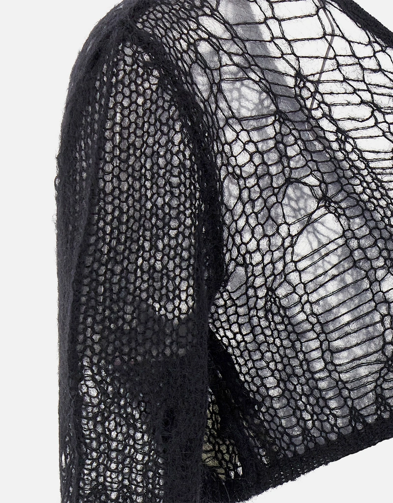 Rick Owens Spider Ziggy Mohair Blend One-Shoulder Long Sleeve Top