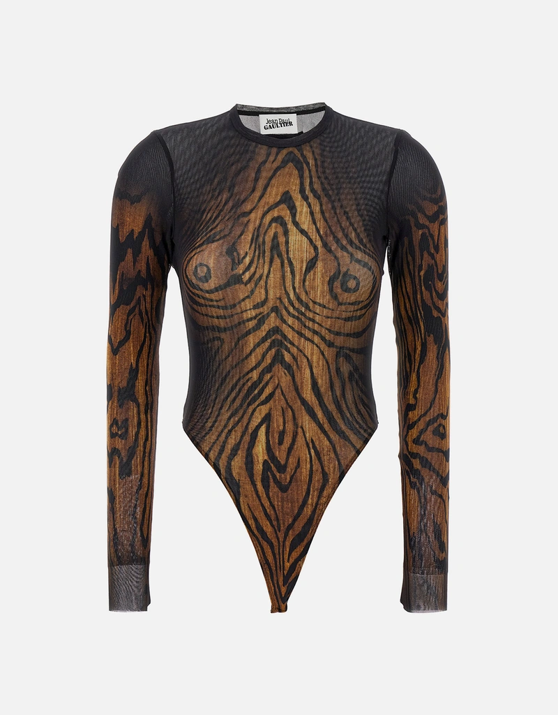 Jean Paul Gaultier The Wood Polyamide Print High-Leg Bodysuit
