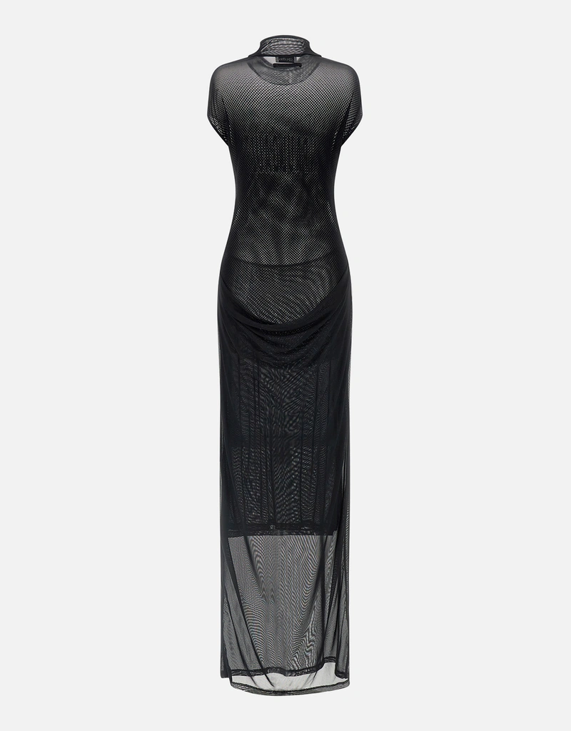 Jean Paul Gaultier フロック加工 セミ透明ストレッチメッシュロング