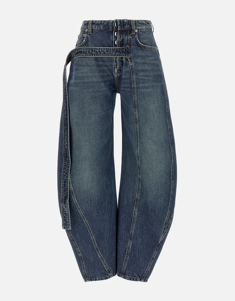 Jean Paul Gaultier Blue Denim Strap Cotton Loose Wide Barrel Leg