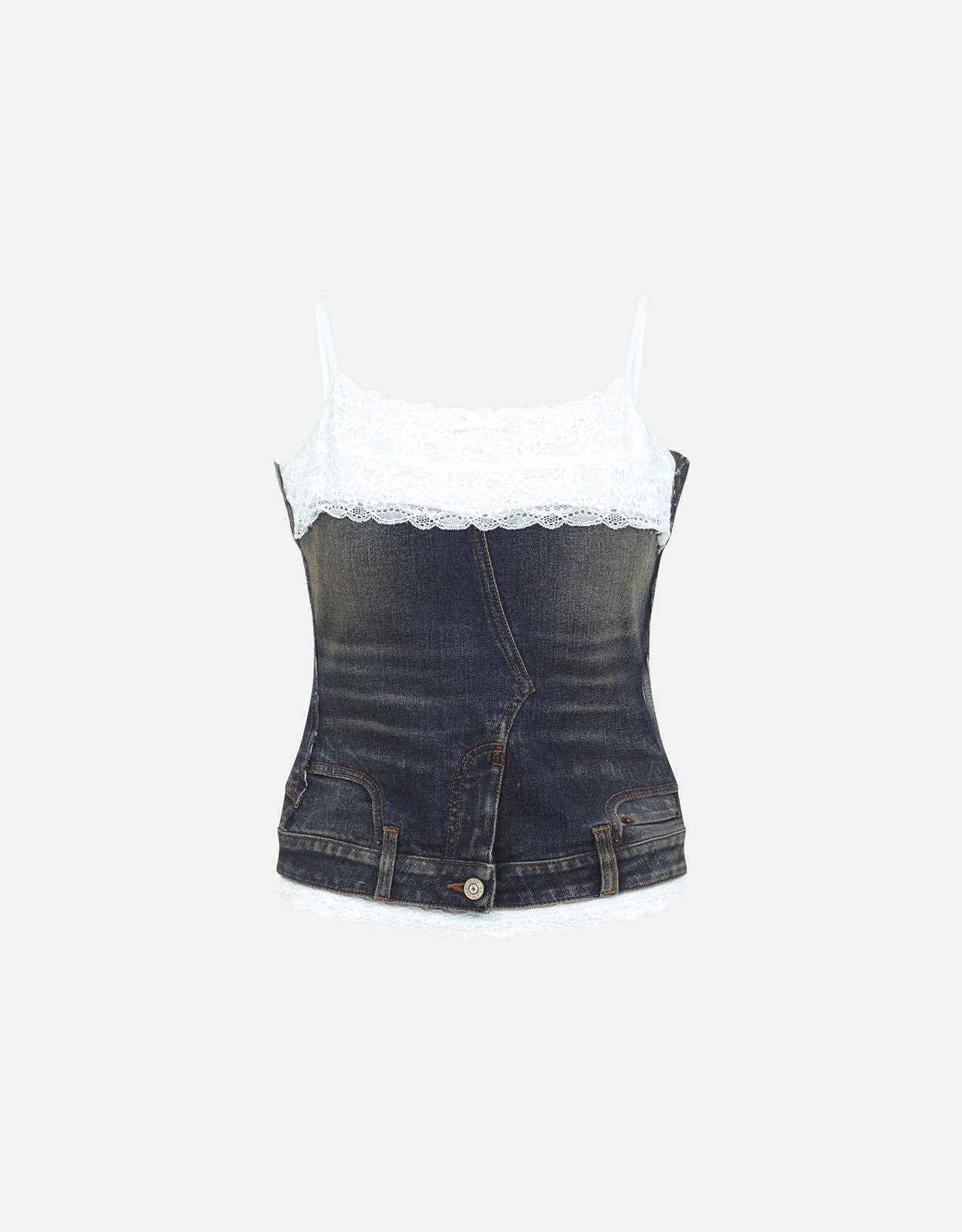 BALENCIAGA Balenciaga Denim And Lace Paneling Camisole Top - FR 34　バレンシアガ デニムとレースのパネリング キャミソール トップ - FR 34