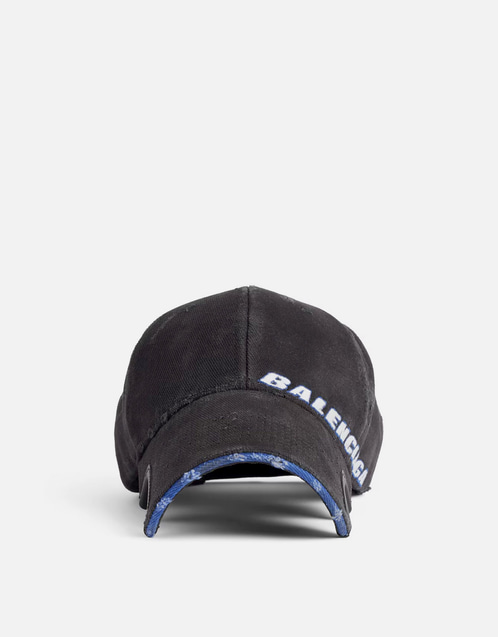 Balenciaga Men's Tilted Typo Cotton Drill Cap (Accessories,Hats