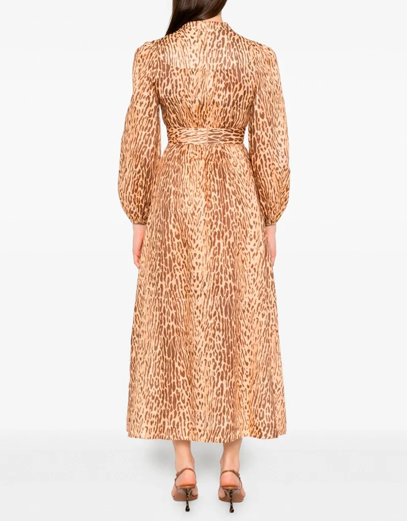 Zimmermann Cascadian Linen Leopard Print Midi Dress (Dresses) IFCHIC.COM
