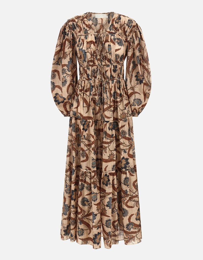 ZIMMERMANN Ascension Tie Billow Maxi Dress | Blue Indienne Floral | Size 1