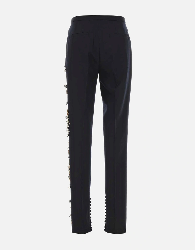 Dries Van Noten ネイビーブルー純毛装飾パンツ (パンツ,ワイドパンツ Dries Van Noten ネイビーブルー純毛装飾パンツ (パンツ,ワイドパンツ