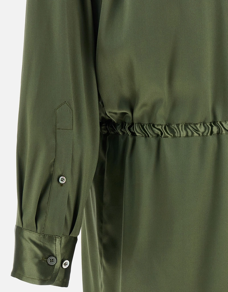 olive green satin shirt dress Olive 3/4 Sleeved Gathered Waist Detail Satin Mini Dress – AX Paris