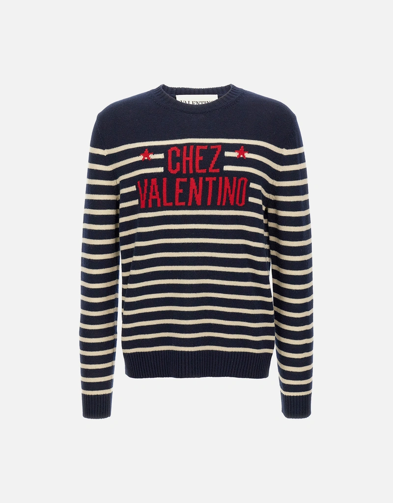 Valentino Garavani メンズ初剪羊毛ジャカードクルーネックセーター