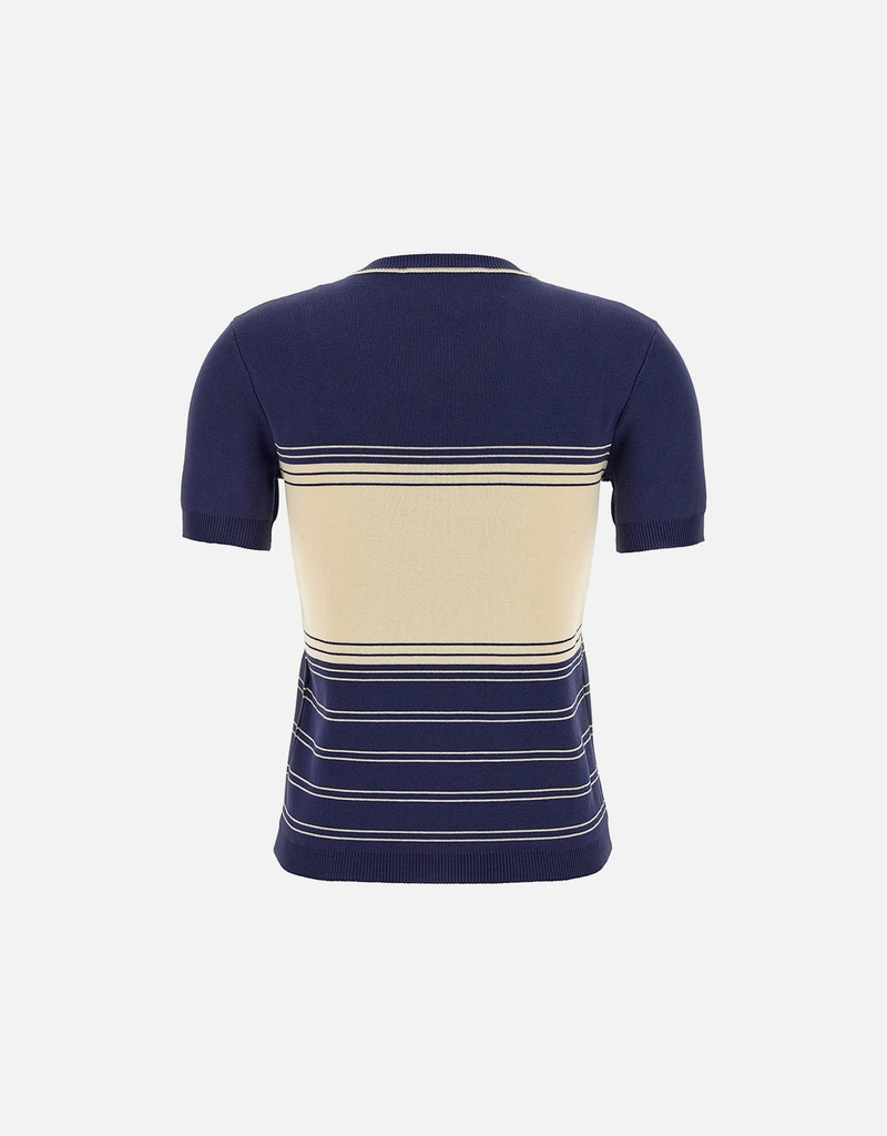 Valentino Garavani コットンニットストライプクルーネックTシャツ