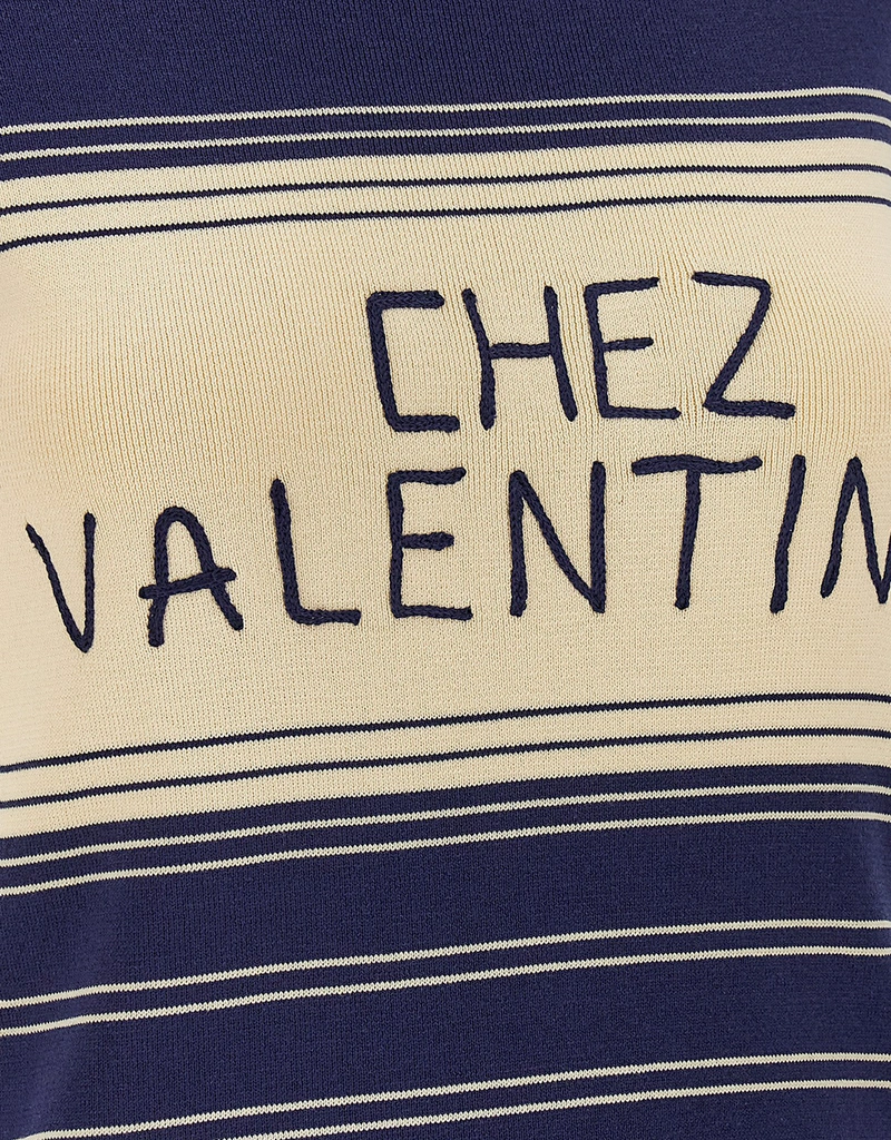 Valentino Garavani コットンニットストライプクルーネックTシャツ