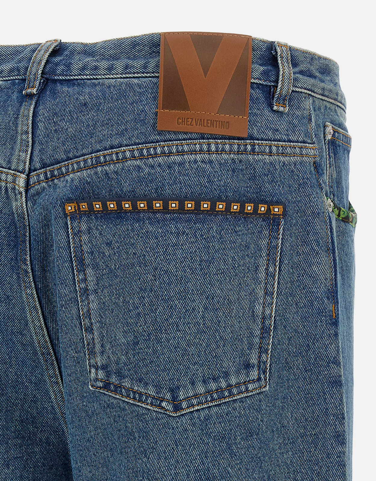 Valentino Garavani メンズコットンデニムフローラルインサート