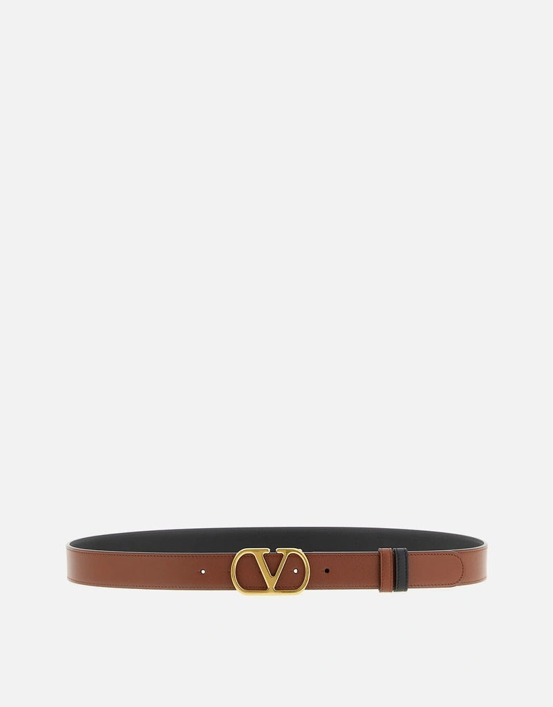 Valentino Garavani メンズVLogoリバーシブルカーフレザーベルト