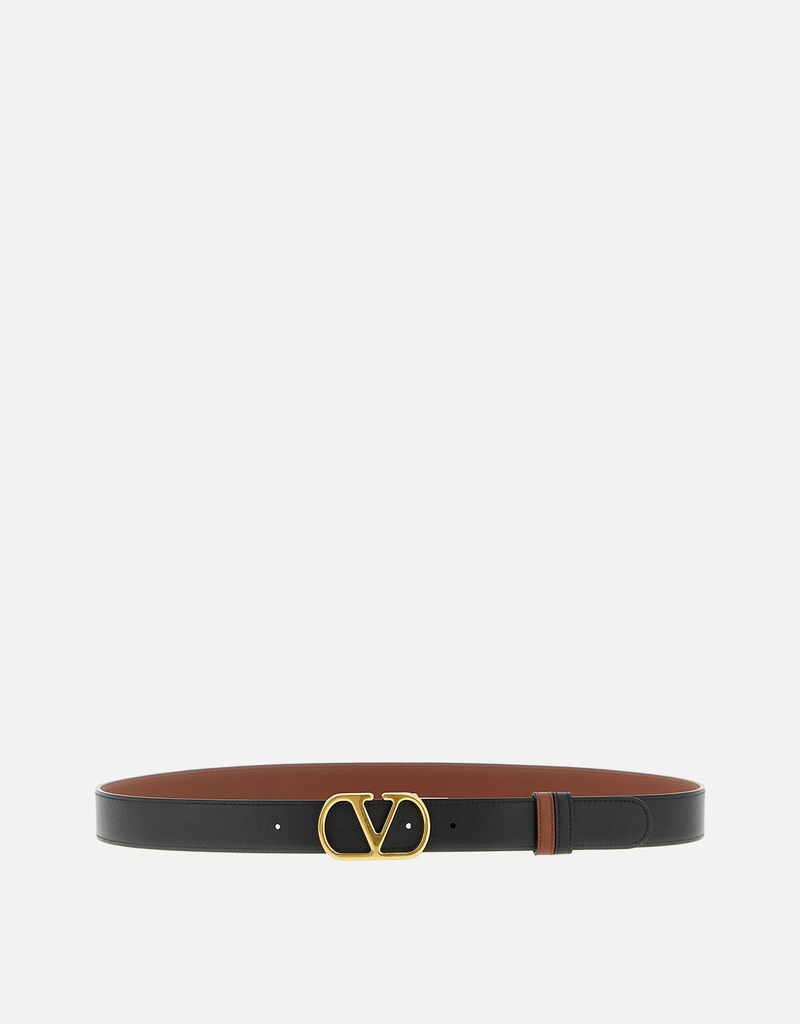Valentino Garavani メンズVLogoリバーシブルカーフレザーベルト