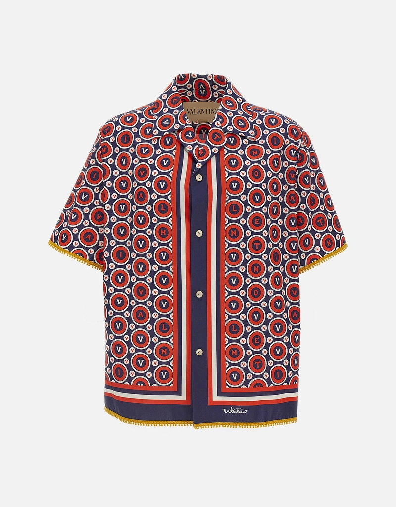 Valentino Garavani メンズBulles Royalesコットンプリント半袖シャツ