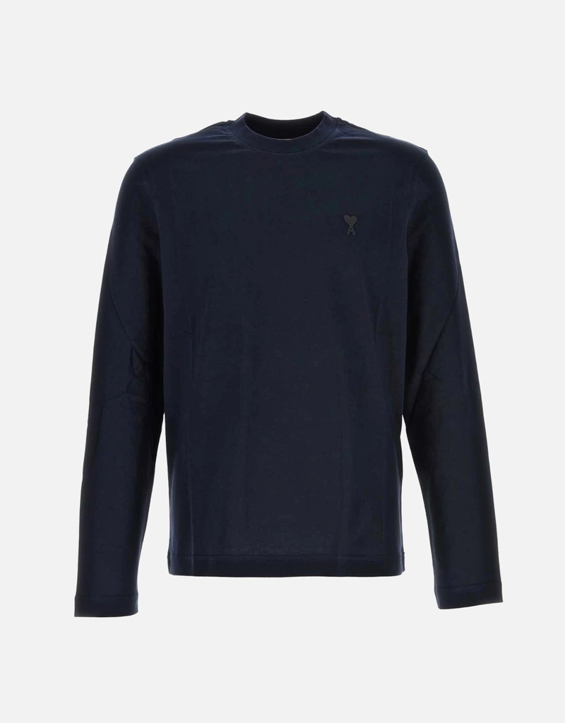 AMI Paris ユニセックス ネイビーブルー コットン 長袖Tシャツ