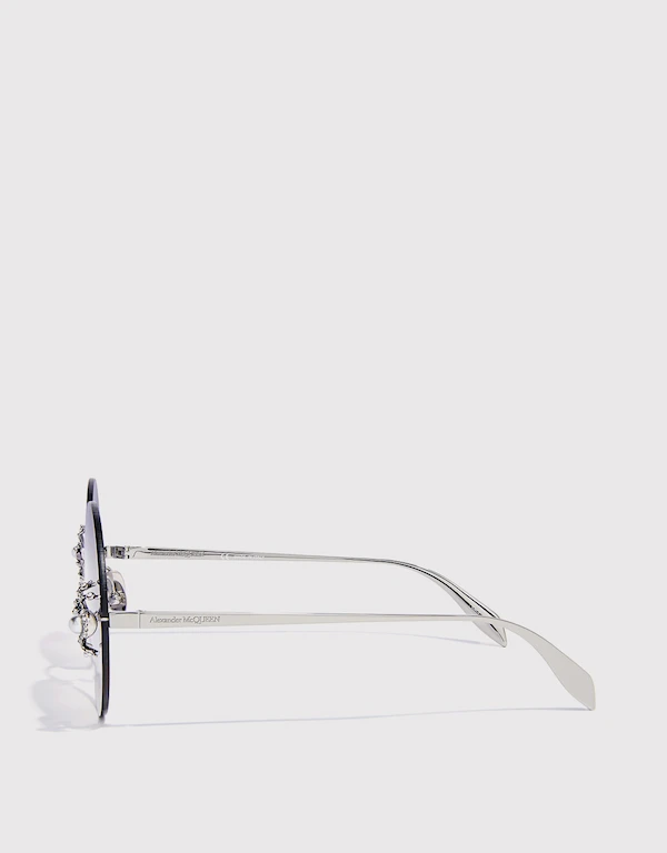 Alexander McQueen Gradient Lens Crystal Embellished Round Sunglasses
