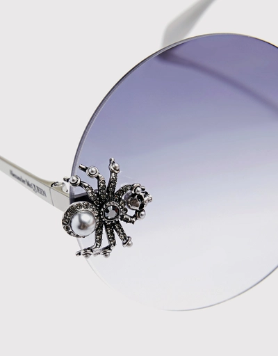 Gradient Lens Crystal Embellished Round Sunglasses