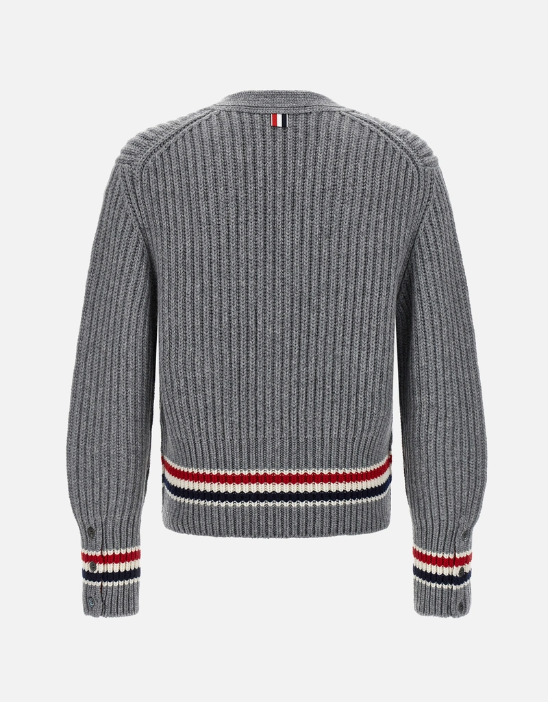 Thom Browne メンズ RWBストライプ カシミヤ Vネック カーディガン