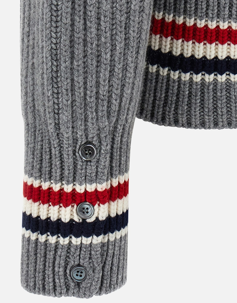 Thom Browne メンズ RWBストライプ カシミヤ Vネック カーディガン