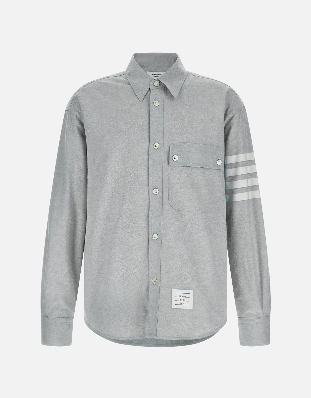 THOM BROWNE オックスフォードシャツ 4bar グレーデニム調 Thom Browne Men's 4BAR Cotton Flannel Oversized Shirt (Shirts