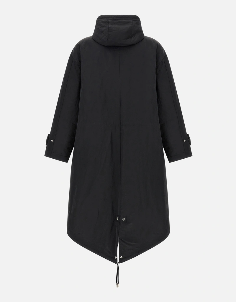 AMI Paris メンズブラックナイロンサージパッド入りロングパーカー