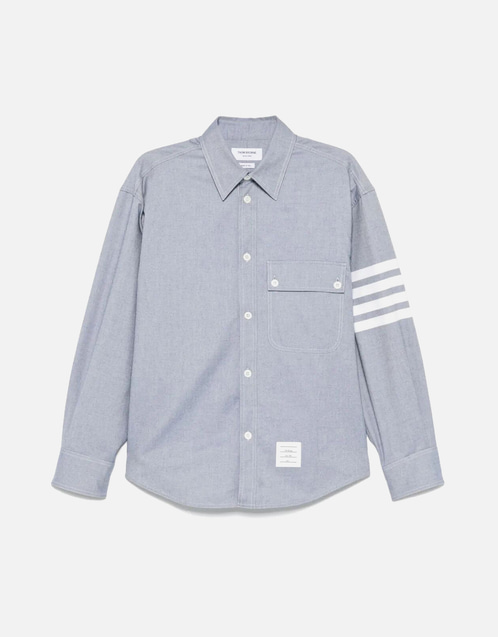 Thom Browne Men's Woven Flannel 4-Bar Oversized Shirt (Shirts