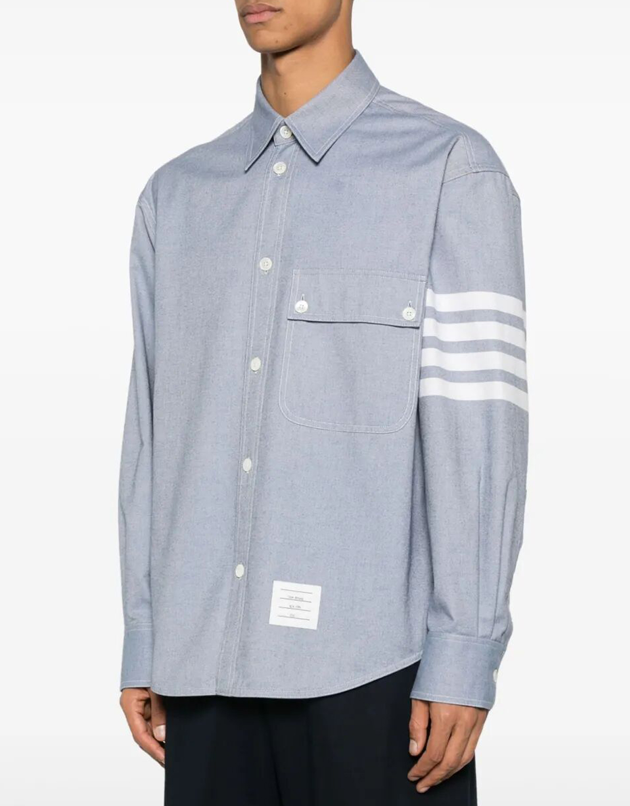 Thom Browne Men's Woven Flannel 4-Bar Oversized Shirt (Clothing