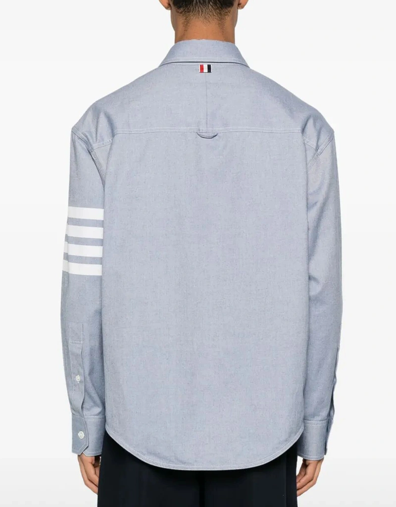 Thom Browne Men's Woven Flannel 4-Bar Oversized Shirt (Clothing