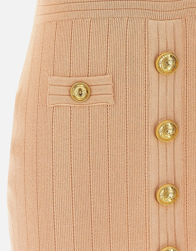 Balmain Chiocciola Ribbed Knit V-Neck Padded Shoulders Dress () IFCHIC.COM