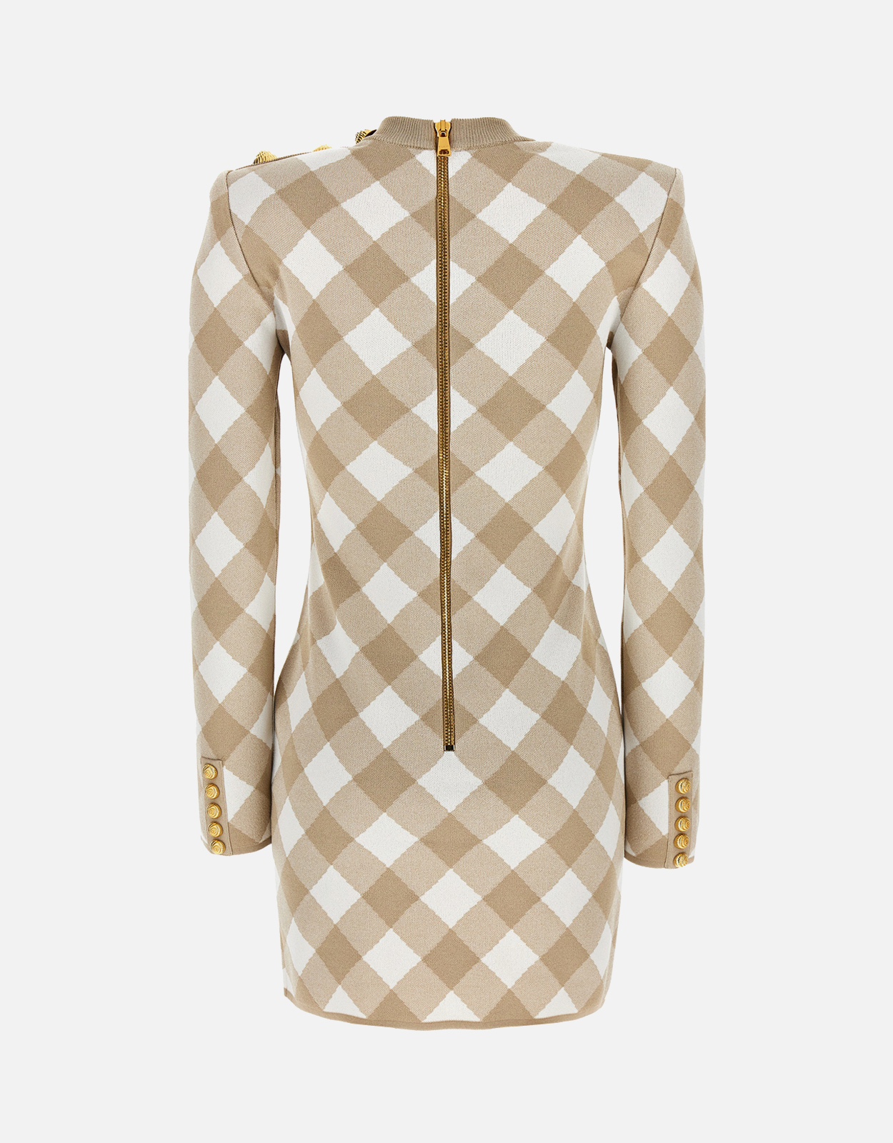 Balmain ビシー粘繊混紡マクロプリント長袖ショートドレス () IFCHIC.COM