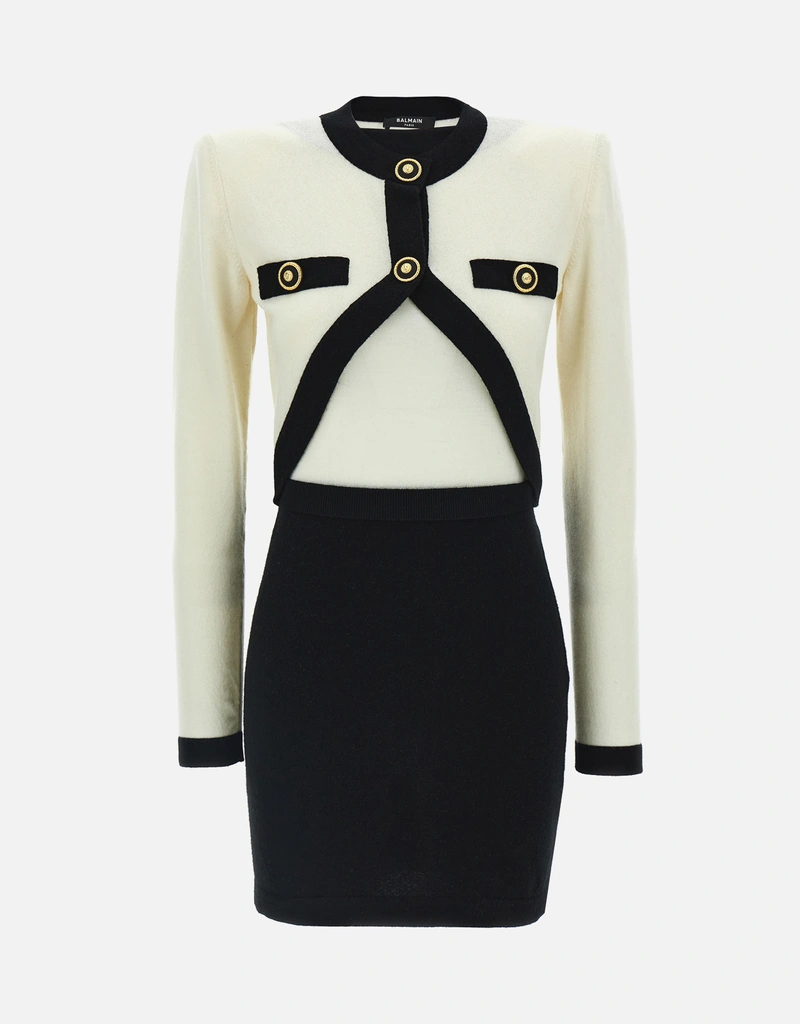 Balmain Wool Cashmere Blend Trompe L'oeil Slim Fit Dress () IFCHIC.COM Balmain Wool Cashmere Blend Trompe L'oeil Slim Fit Dress () IFCHIC.COM