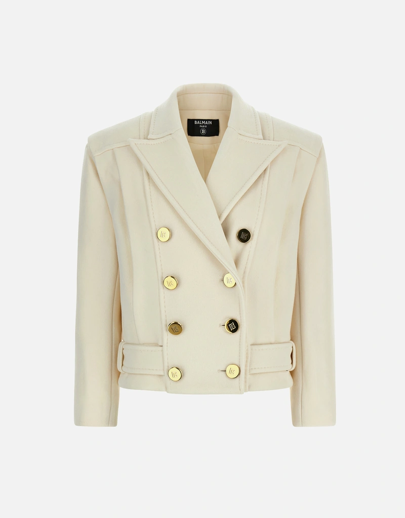 Balmain ウール＆カシミヤ ダブルブレスト クロップドコート
