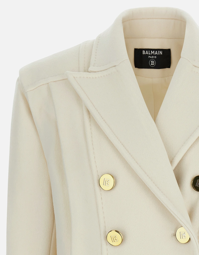 BALMAIN ホワイト レザーロングコート サイズ13 Balmain Wool And Cashmere Double-Breasted Cropped Coat (Coats and