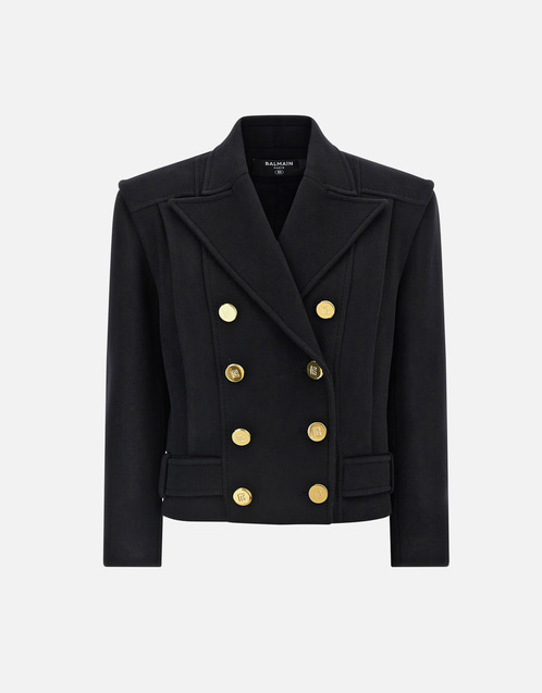 【いまだけ価格】BALMAIN 黒のダブルブレストピーコート Balmain ウールブレンド ダブルブレスト クロップドコート (ジャケット