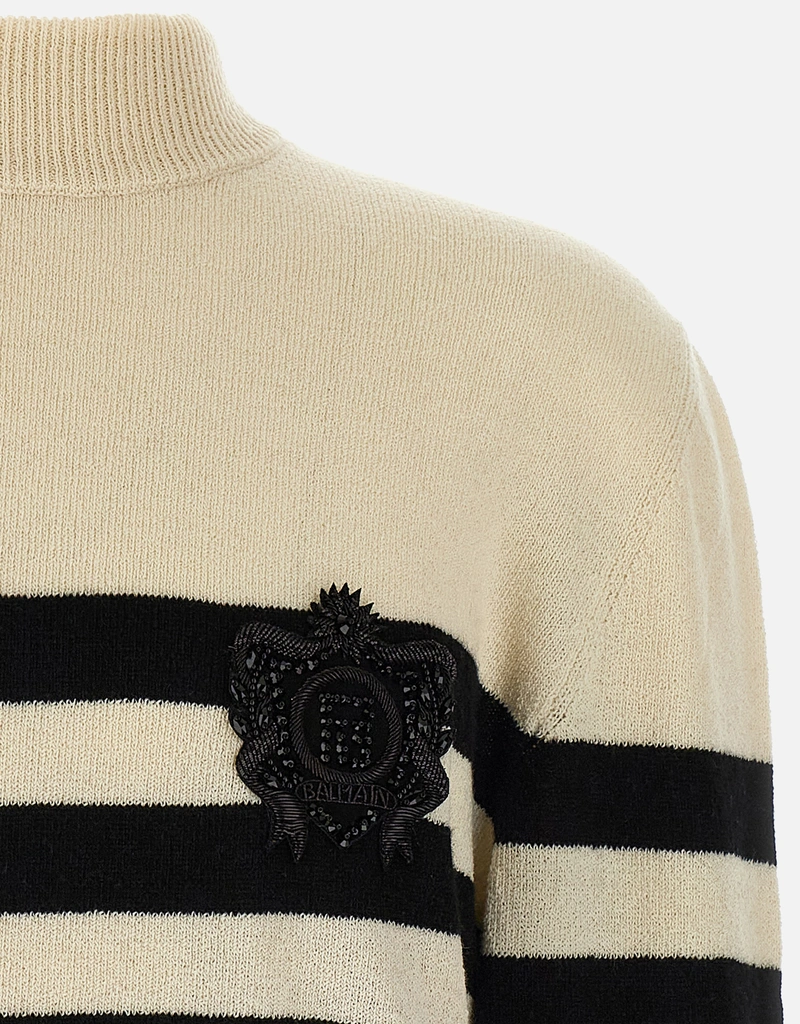 Balmain メンズ マリニエール ウールカシミヤ ボーダー ハイネック