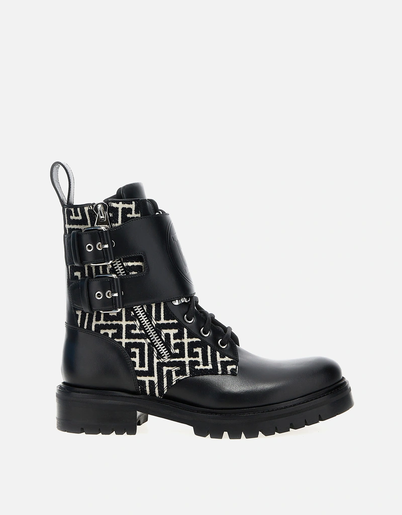 Balmain メンズ Ranger レザーとジャカード アンクルブーツ () IFCHIC.COM