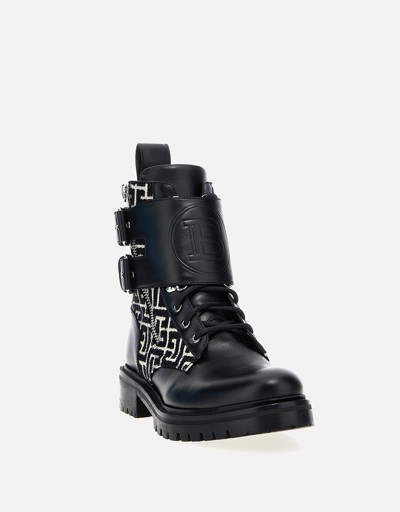 BALMAIN　ブーツ41 Balmain メンズ Ranger レザーとジャカード アンクルブーツ () IFCHIC.COM
