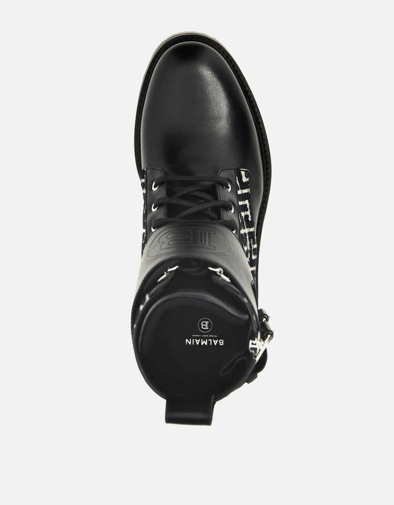 Balmain メンズ Ranger レザーとジャカード アンクルブーツ () IFCHIC.COM