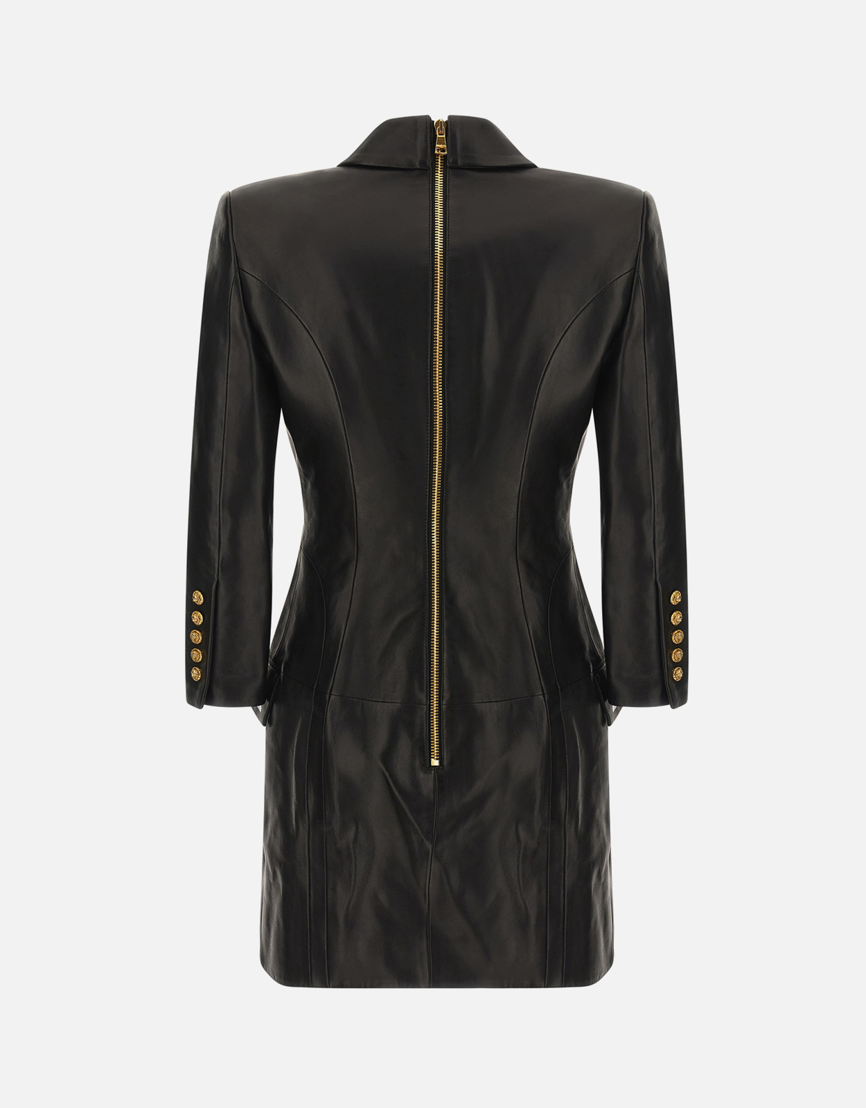 pu leather dress plus size Faux Leather Ruched Sleeves Midi Dress main image 1