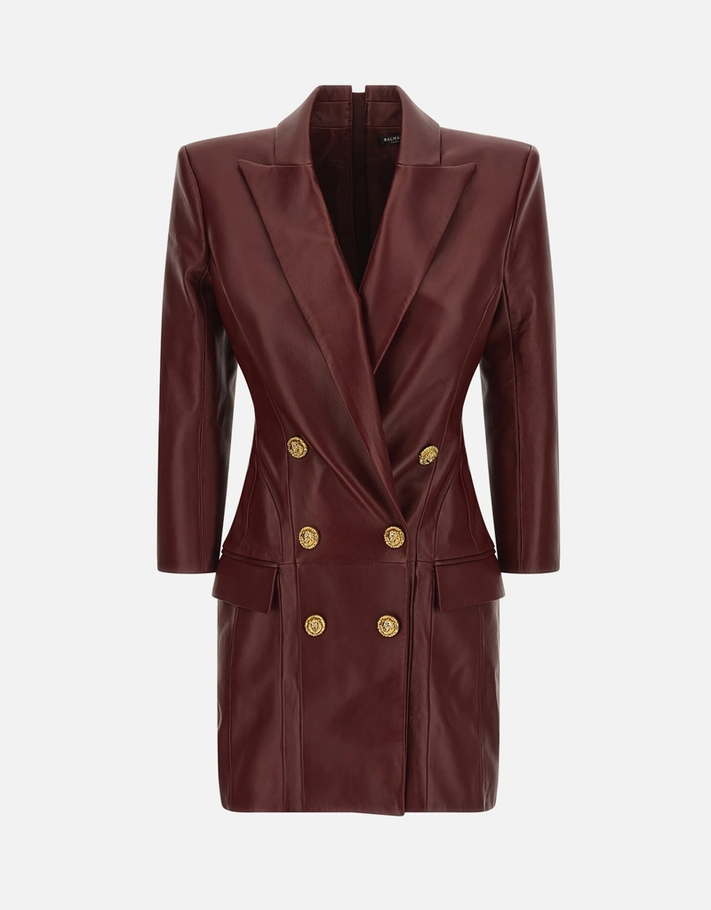 ◎美品/ラムレザー◎★BALMAIN★カットワーク★サイズ9号★赤　レッド Balmain ラムスキンレザーミニドレス (ドレス,ミニ) IFCHIC.COM