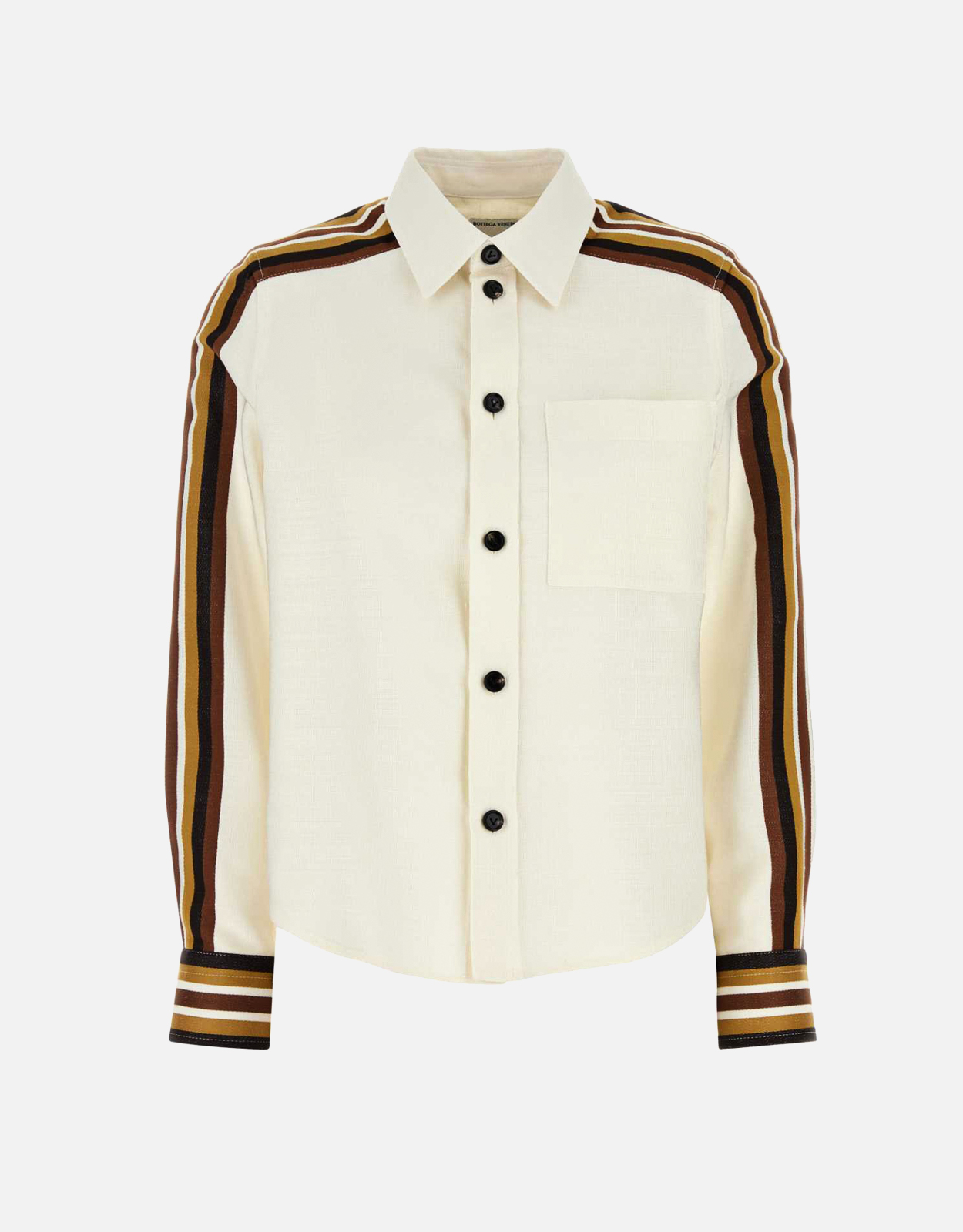 bottega veneta 24ss クロス シルクシャツ 定価17万 Bottega Veneta 粘性シルク混紡コントラストバンドシャツ (すべての