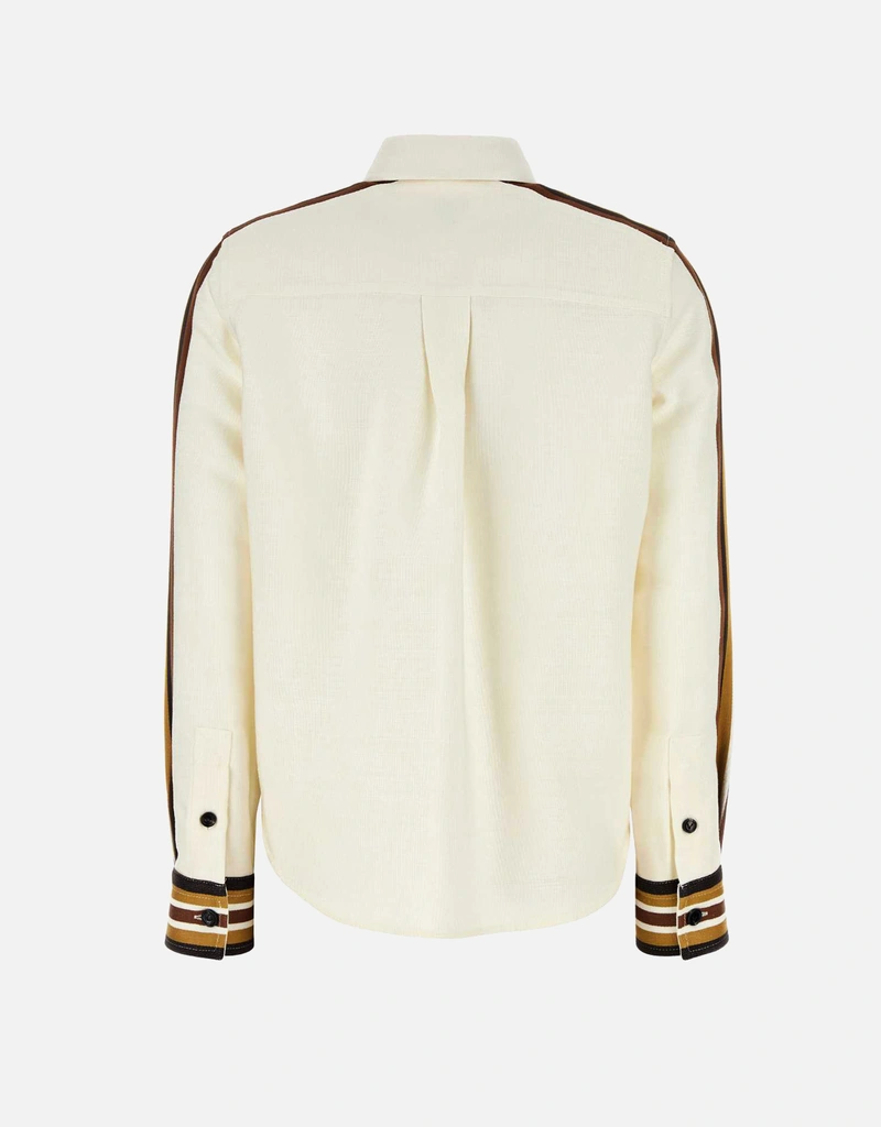 【美品】BOTTEGA VENETA コットン シルク 長袖シャツ ベージュ Bottega Veneta 粘性シルク混紡コントラストバンドシャツ (すべての