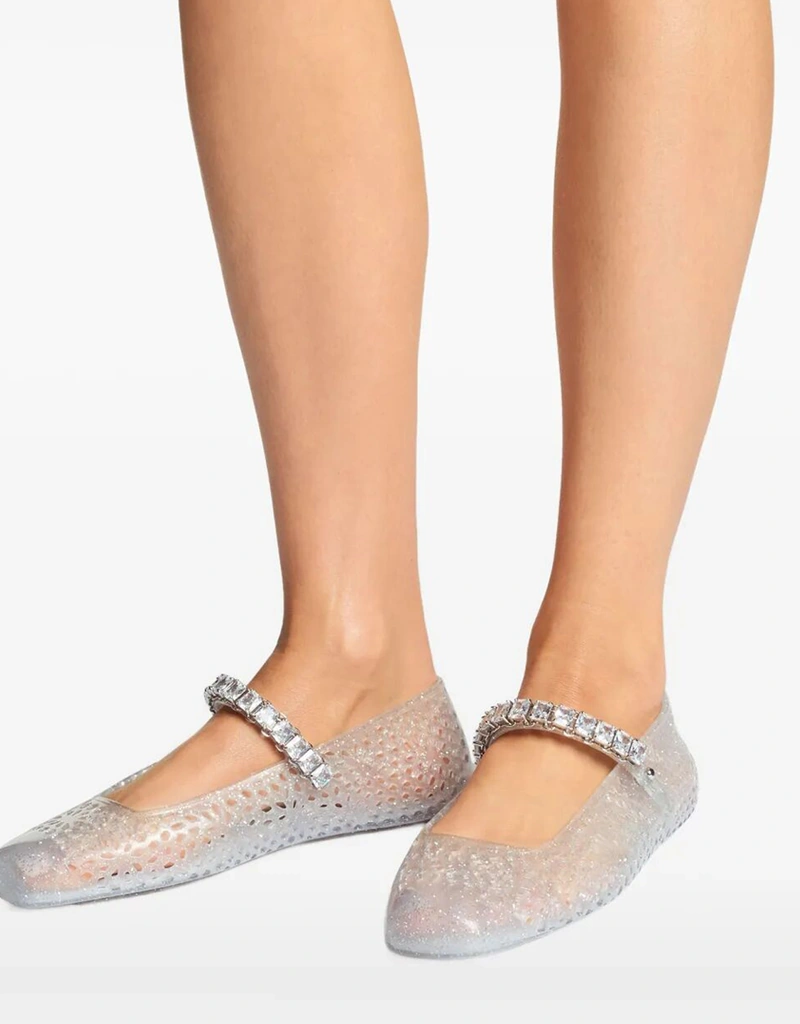 【極美品】JIMMY CHOO バレエフラット　クリスタル　パテントレザー JIMMY CHOO クリアジェリー バレリーナフラット クリスタル装飾付き