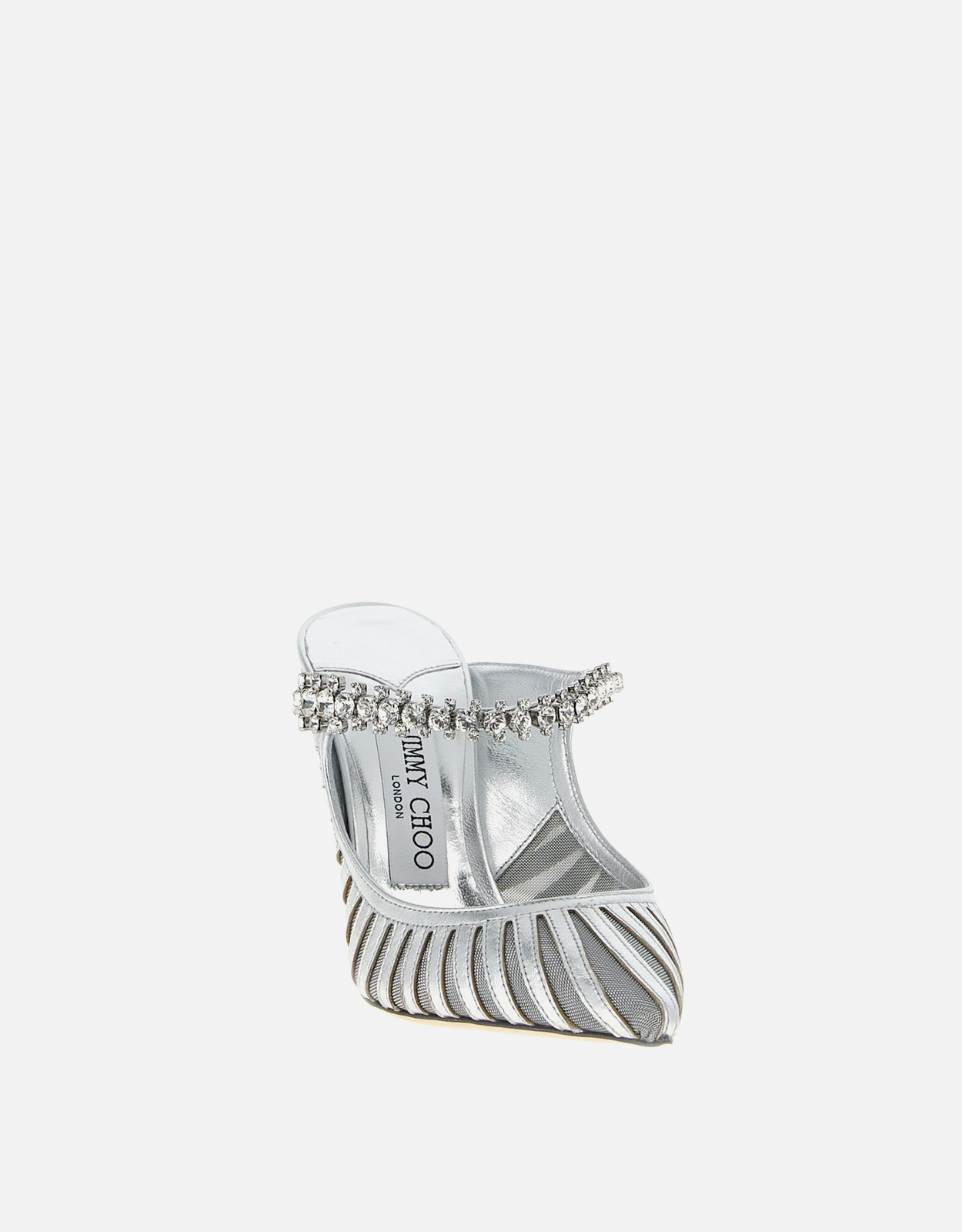 JIMMY CHOO ラミネートレザー透明チュールポインテッドトゥ