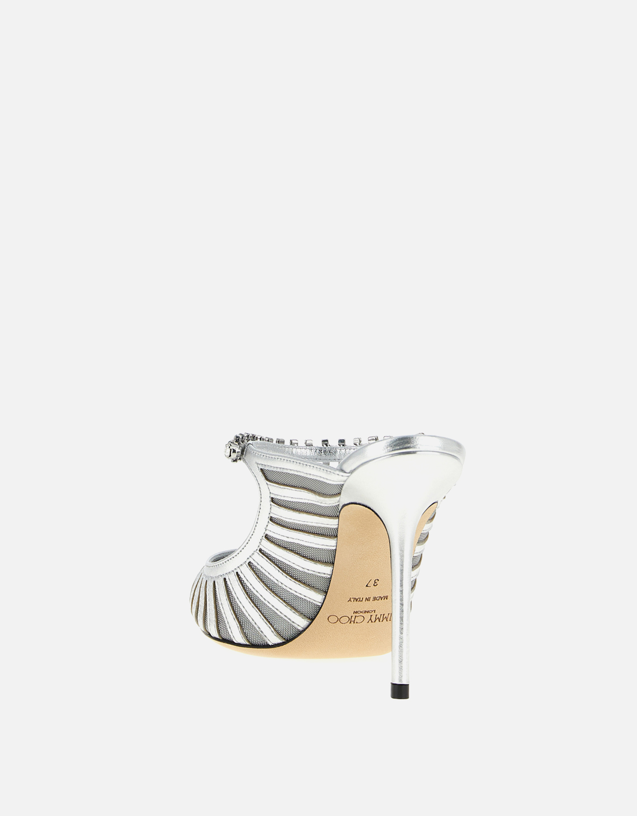 JIMMY CHOO テラコッタ ポインテッドトゥ ミュール JIMMY CHOO ラミネートレザー透明チュールポインテッドトゥ