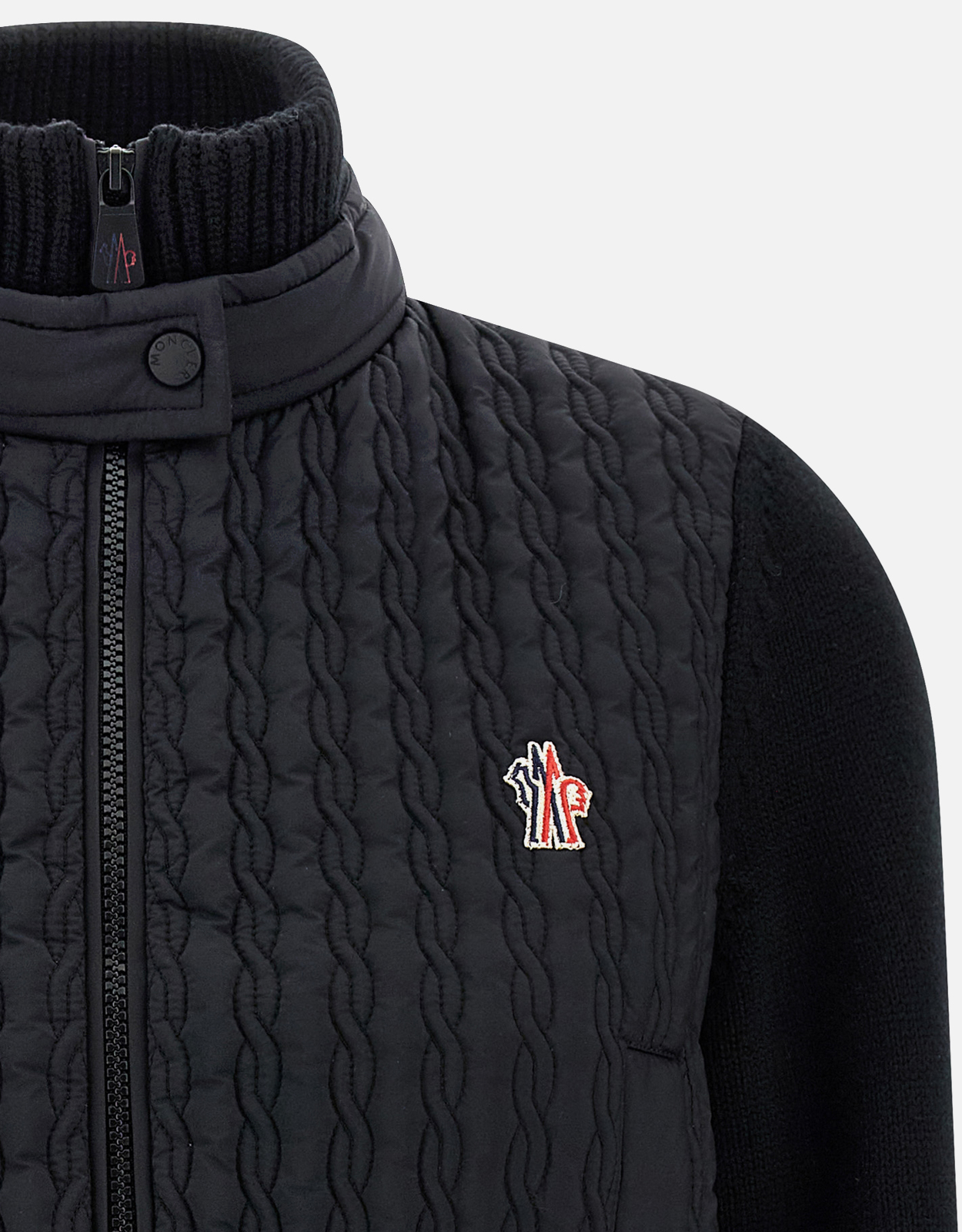 Moncler Grenoble Tricot Wool Knit Quilted Front High Neck Zip